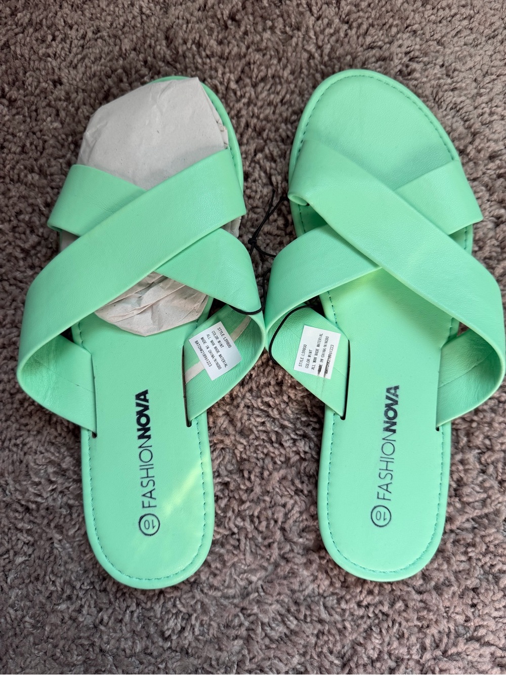 Fashion Nova Mint Cross-Strap Slide Sandals